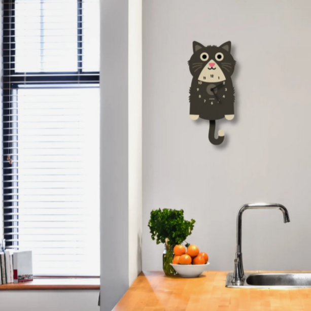 Black Kitten/ Cat Pendulum Clock -wood