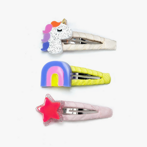 Unicorn Star Neon Covered Snap Clips (set-3)