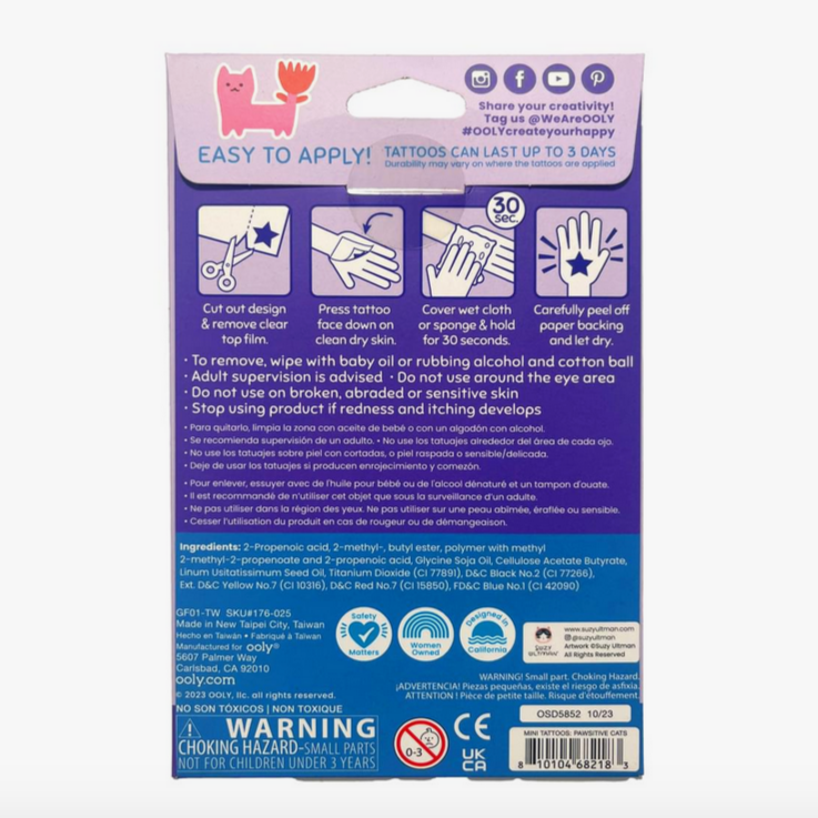 Mini Tattoo Palooza Temporary Tattoos X Suzy Ultman- Pawsitive Cat