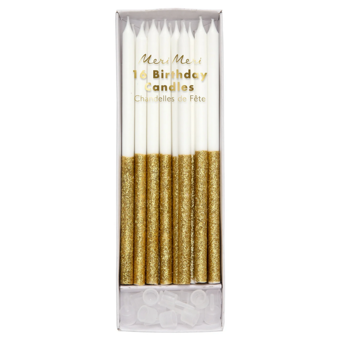 Gold Glitter Dipped Candles (x16)