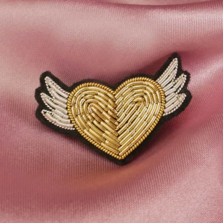 Golden Winged Heart Brooch - Handmade