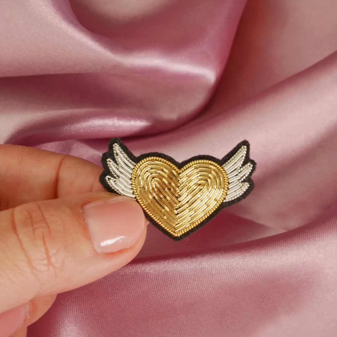 Golden Winged Heart Brooch - Handmade