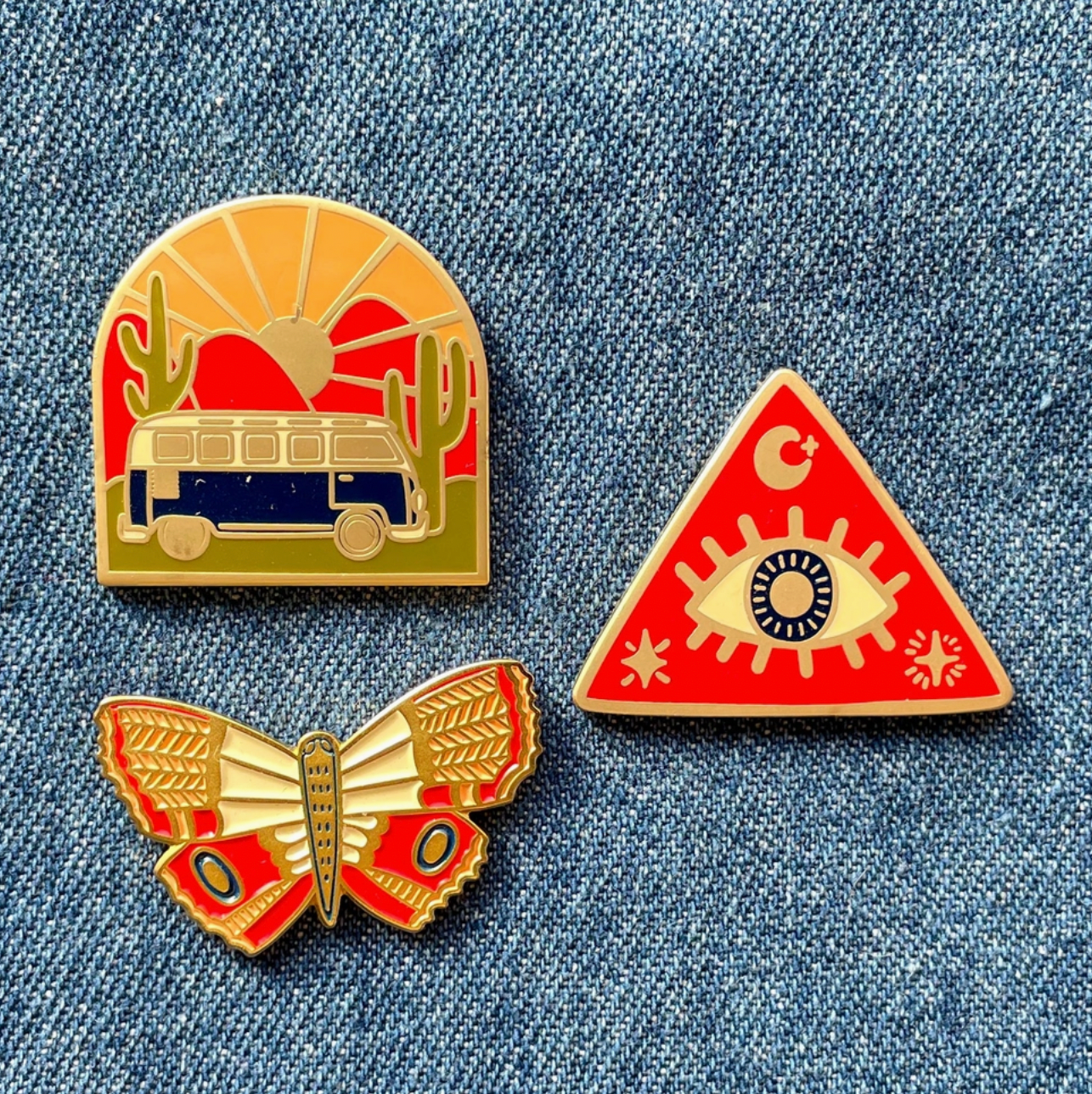 Stamped Butterfly Enamel Pin