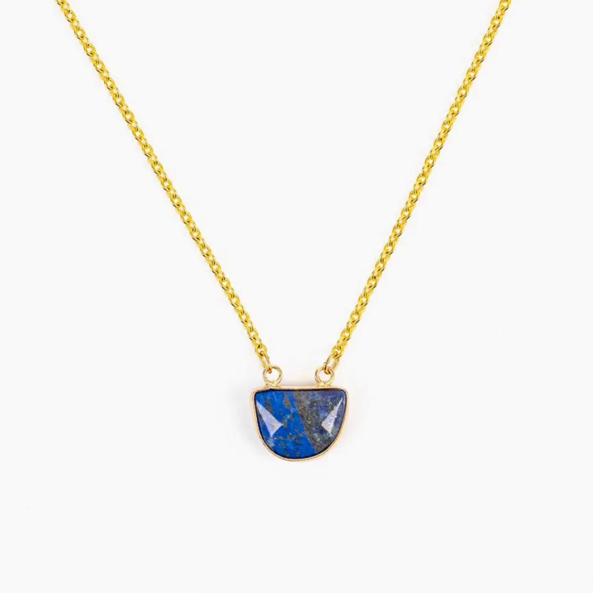 Large Faceted Stone Pendant Necklace -lapis
