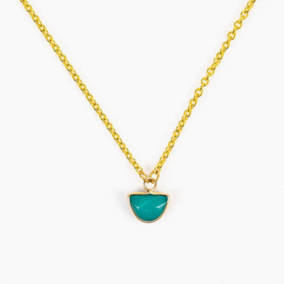 Small Faceted Stone Pendant Necklace -green
