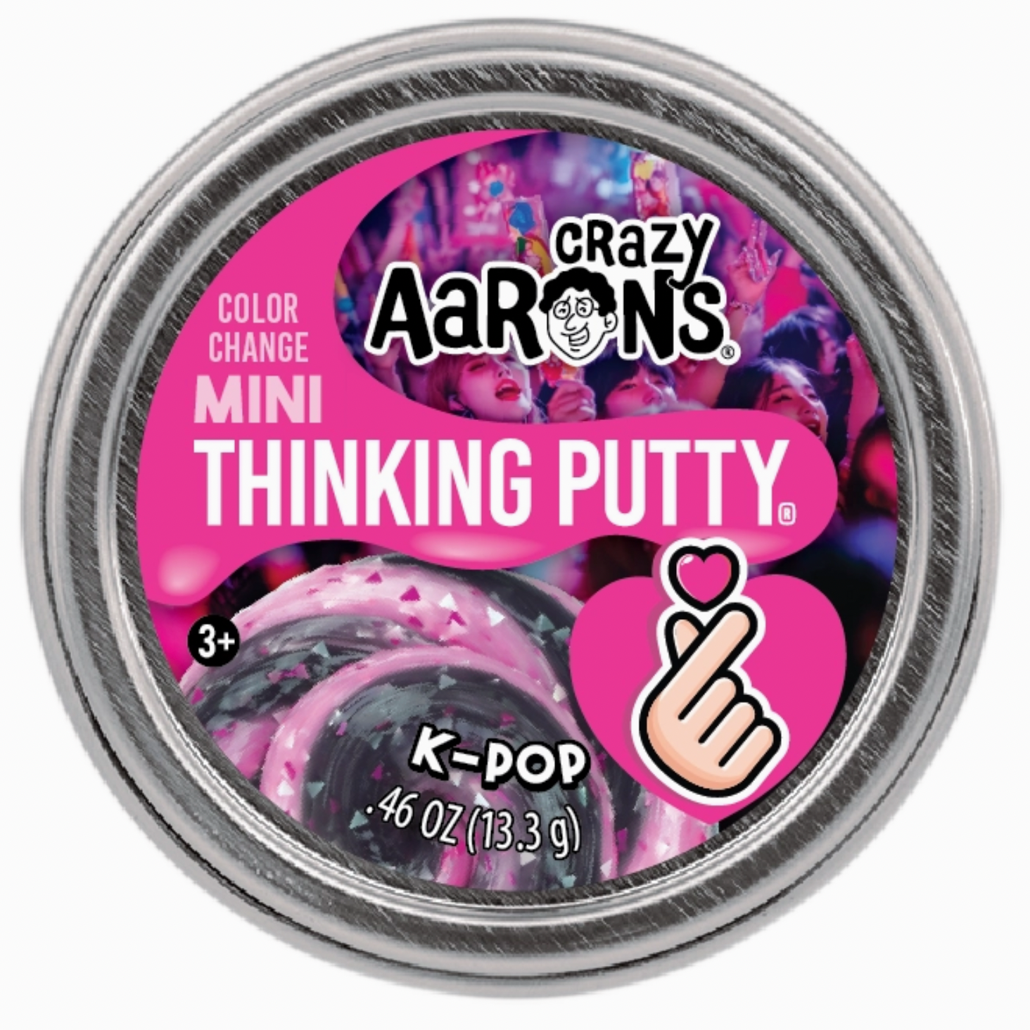 Crazy Aaron's Mini Thinking Putty container with K-Pop theme on a white background