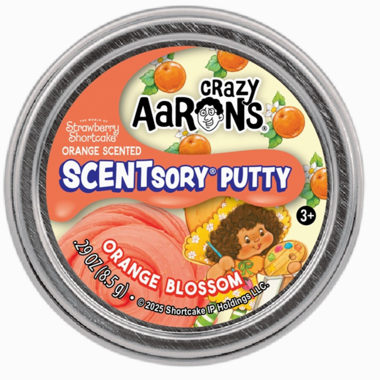 Crazy Aaron's Scentsory Putty container with 'Orange Blossom' flavor on a white background