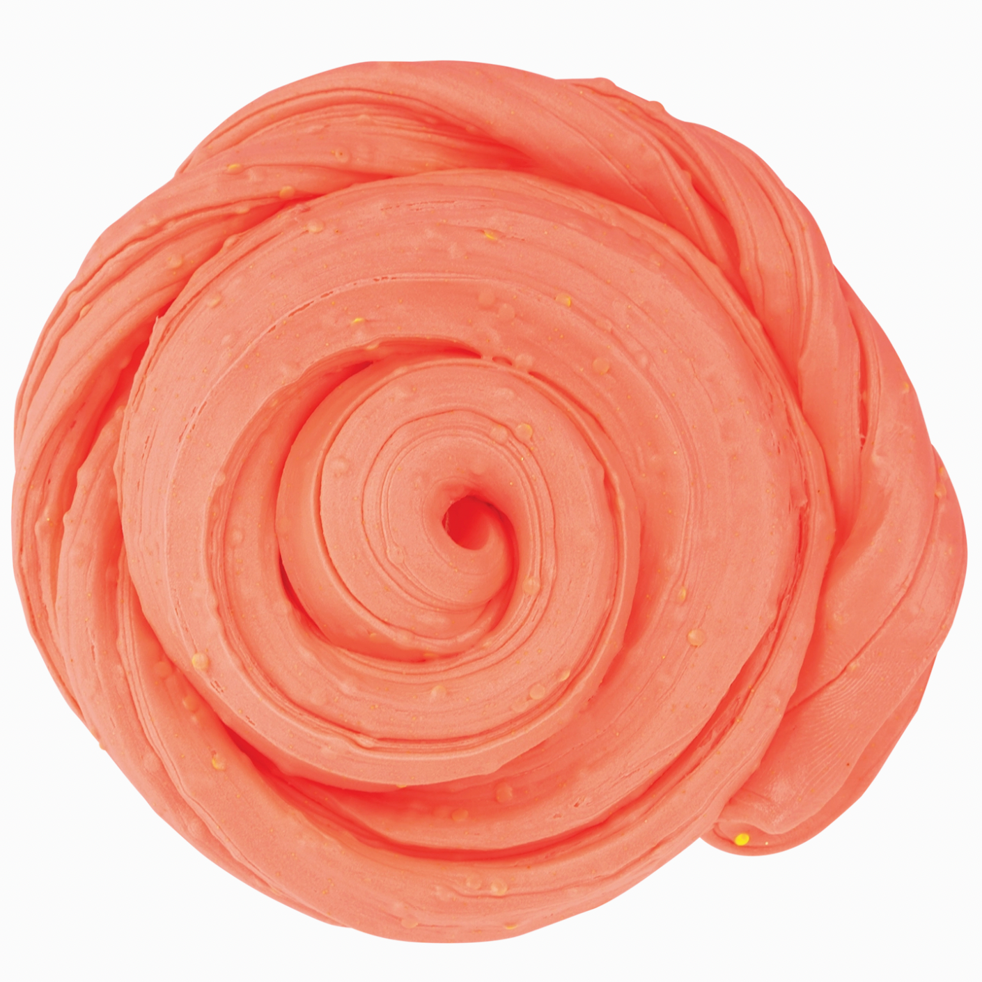Coral-colored slime in a swirl shape on a white background