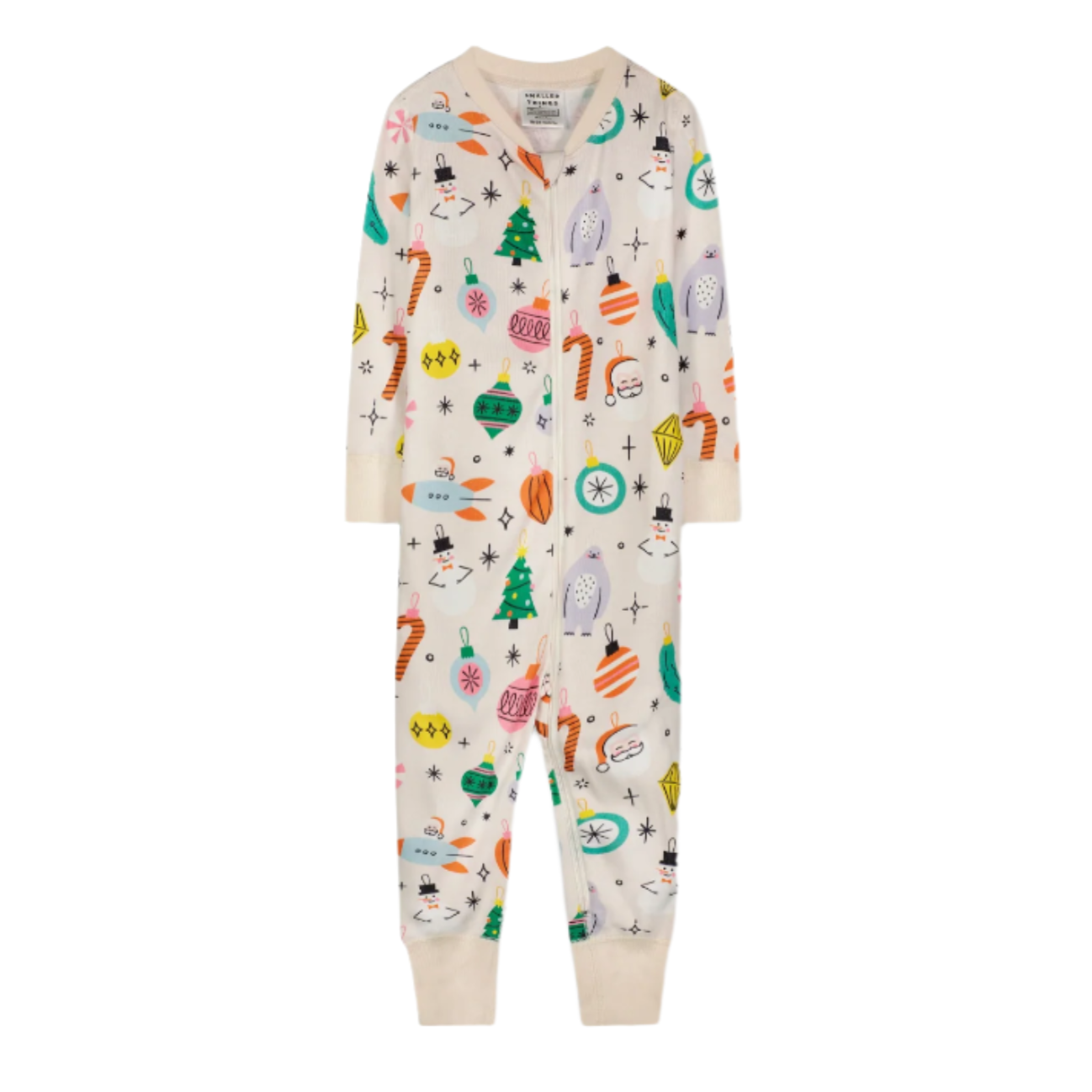 Children's onesie with various illustrations on a white background