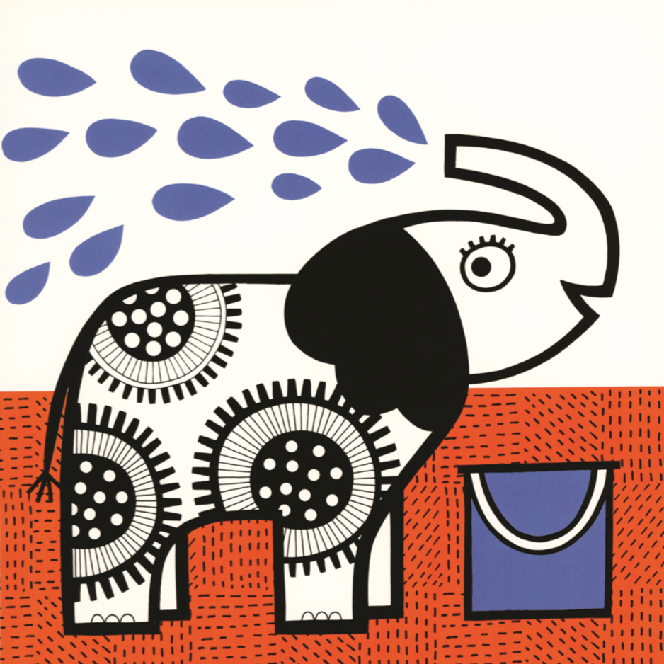 Decorative illustration of an elephant with a blue background