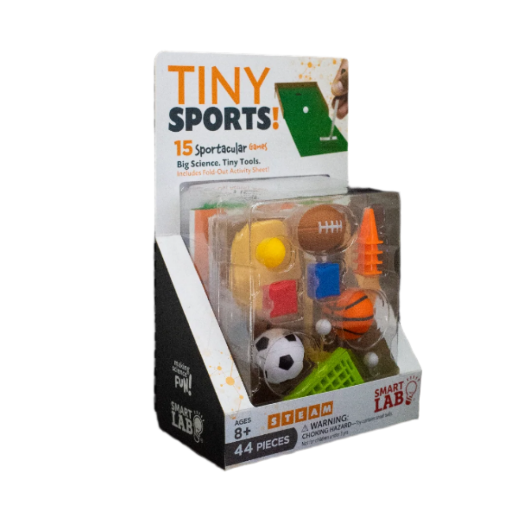 Package of 'Tiny Sports' toys on a white background