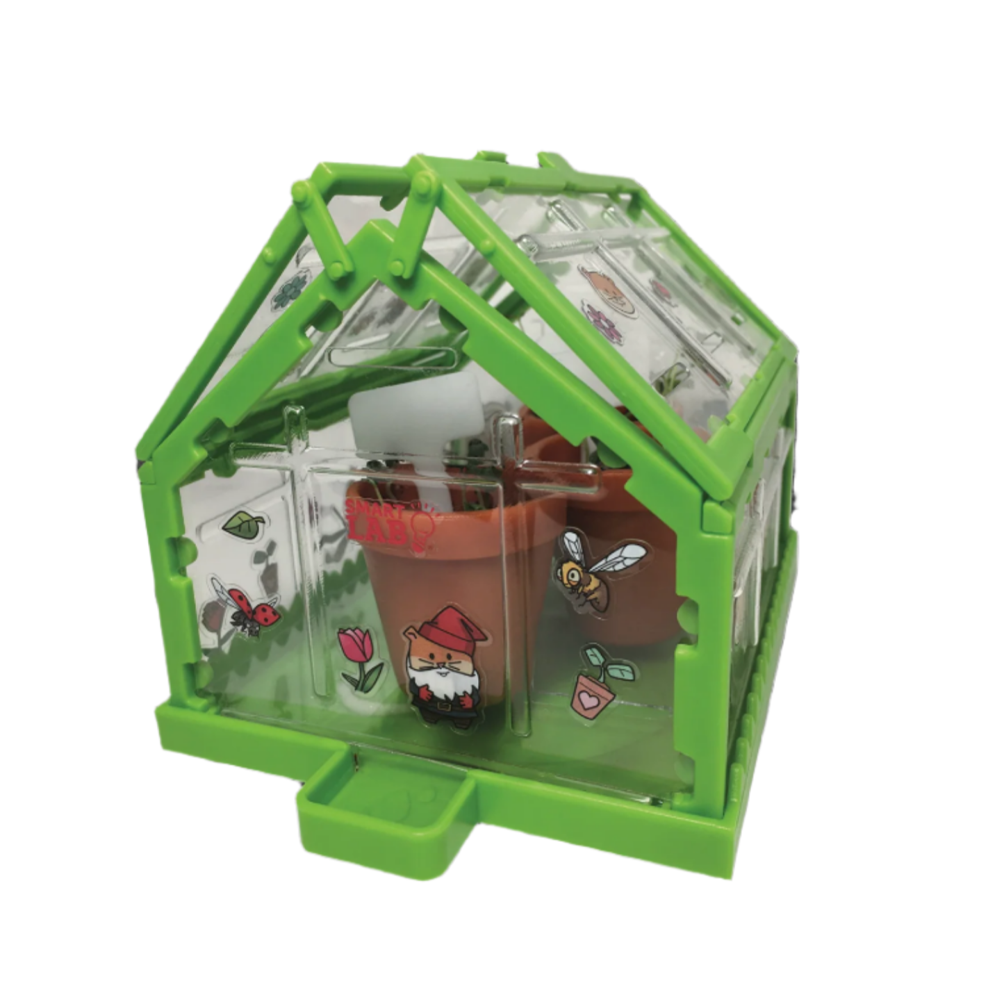Green toy greenhouse with plants on a computer screen
