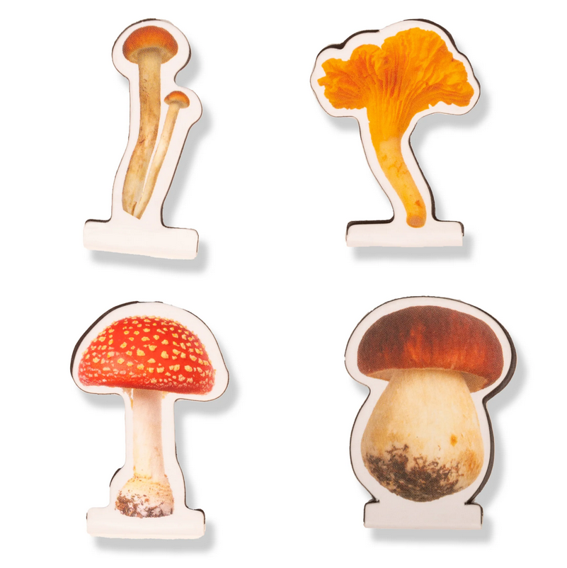 Four mushroom-shaped cutouts on a white background