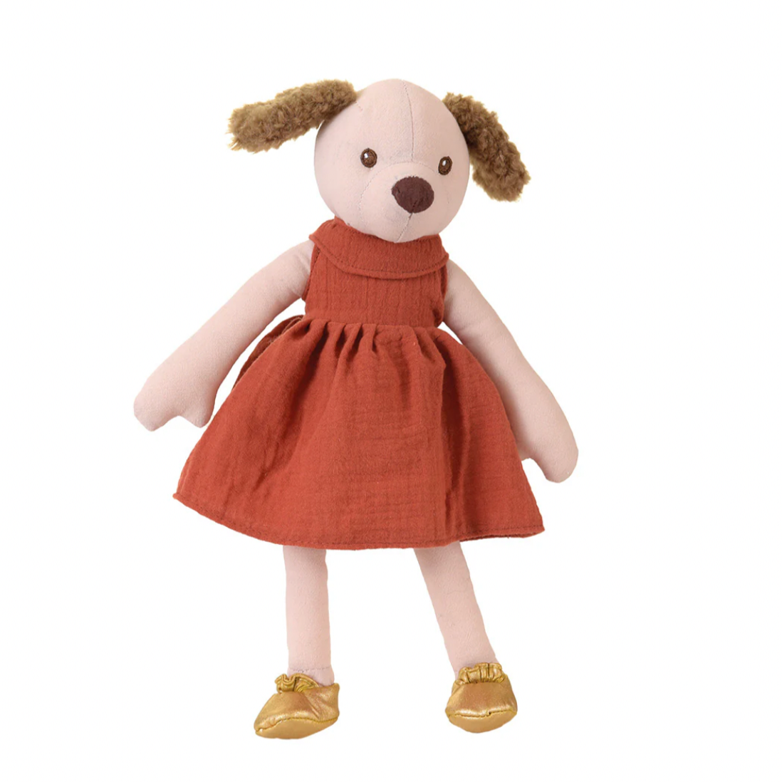 Stuffed animal toy with a dress on a white background