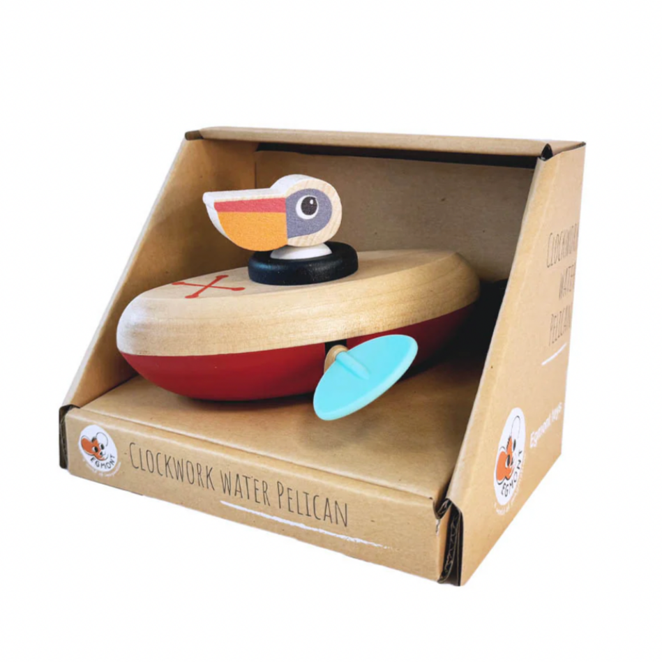 Wooden toy pelican in packaging