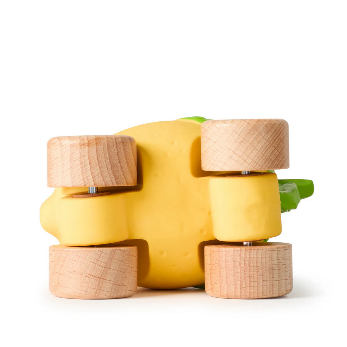 Yellow fruit with wooden cylindrical structures on a white background