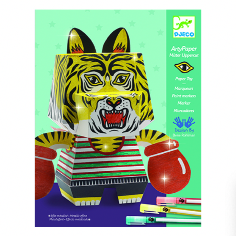 Toy tiger figure packaging with colorful design
