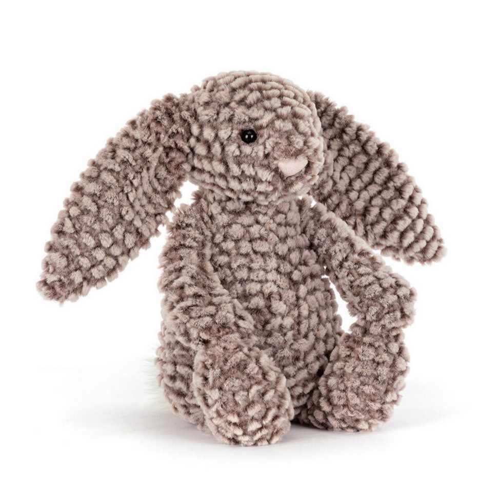 Stuffed bunny toy on a white background