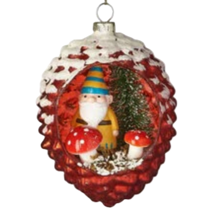 Gnome in Pinecone Glass Ornaments