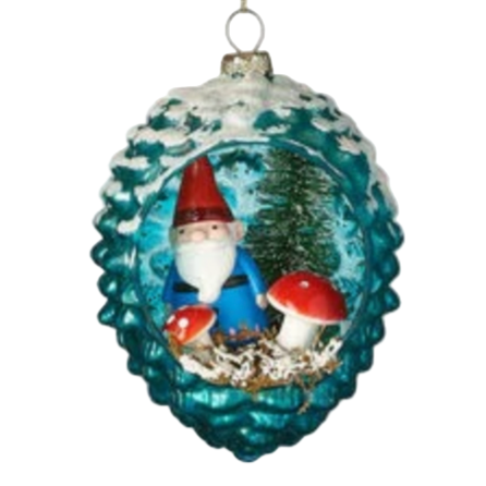 Gnome in Pinecone Glass Ornaments