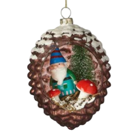 Gnome in Pinecone Glass Ornaments