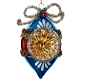 Decorative Christmas ornaments with intricate designs on a white background