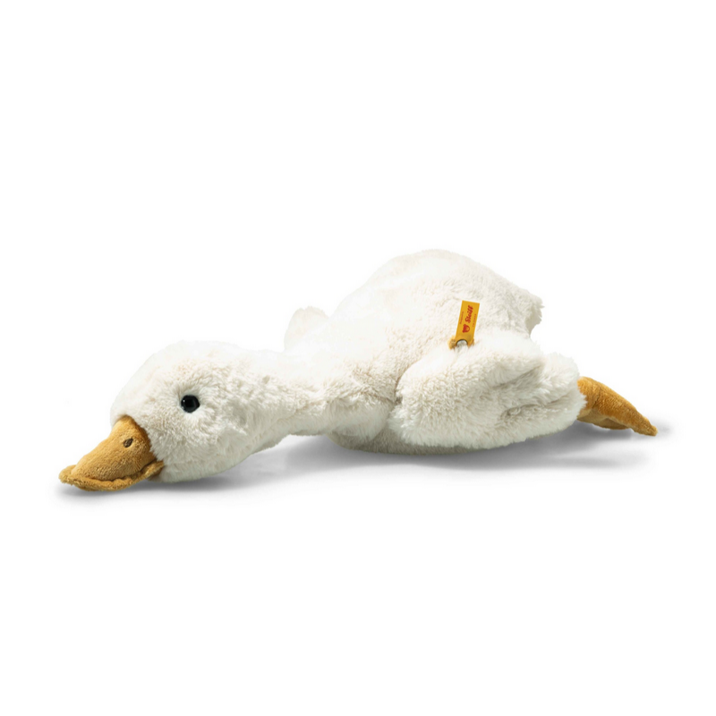 Plush duck toy on a white background