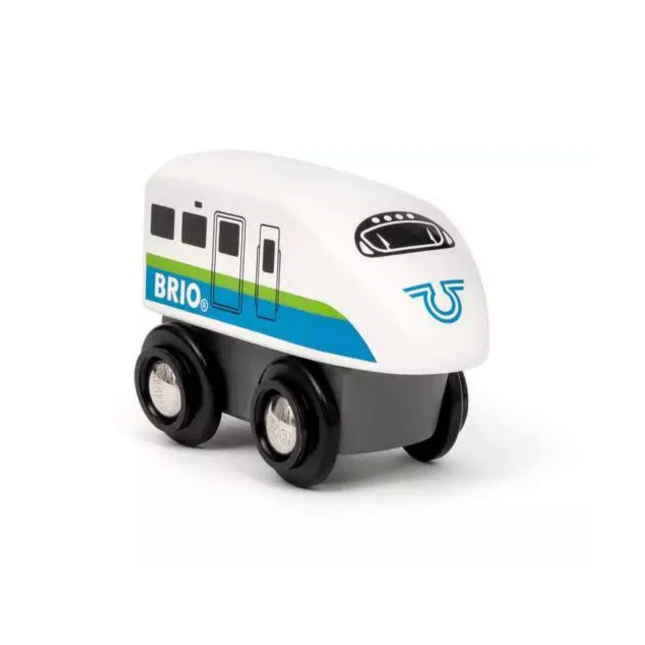 Toy train car with Brio branding on a white background