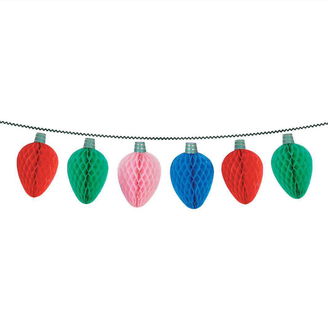 Colorful paper light bulb garland on a white background