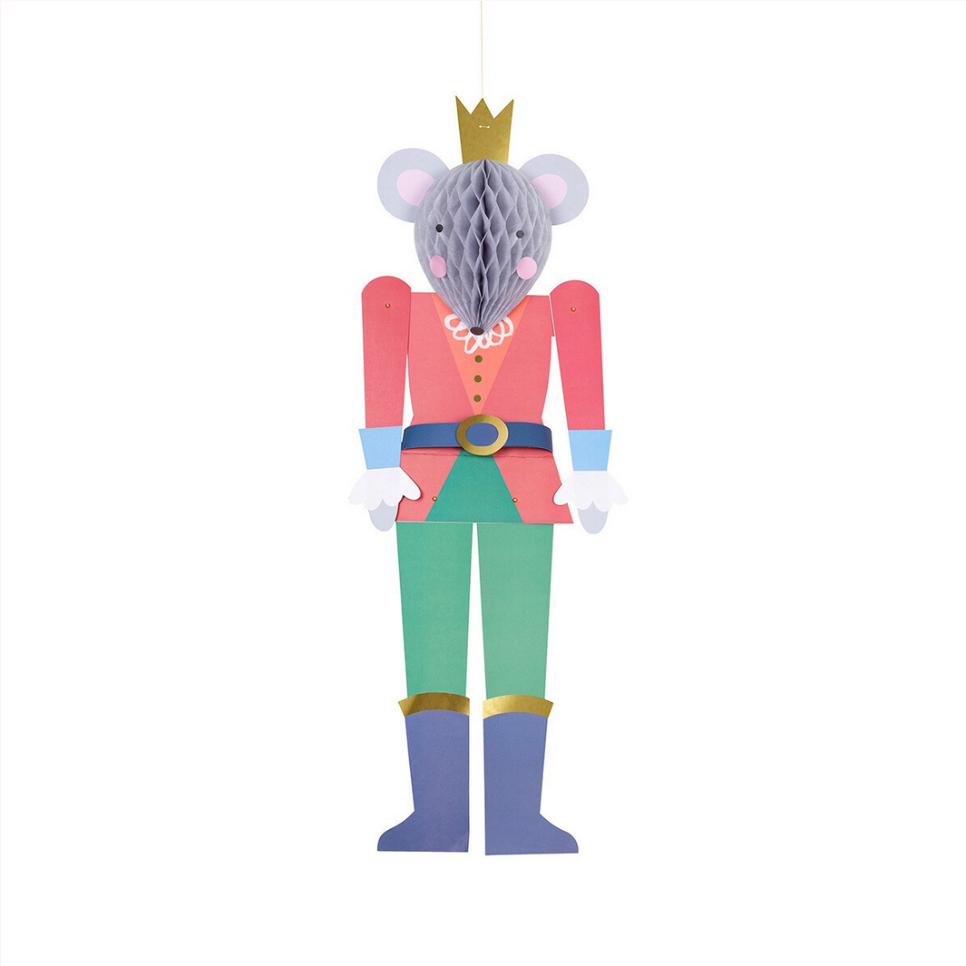 Decorative paper mouse in a Nutcracker costume on a white background