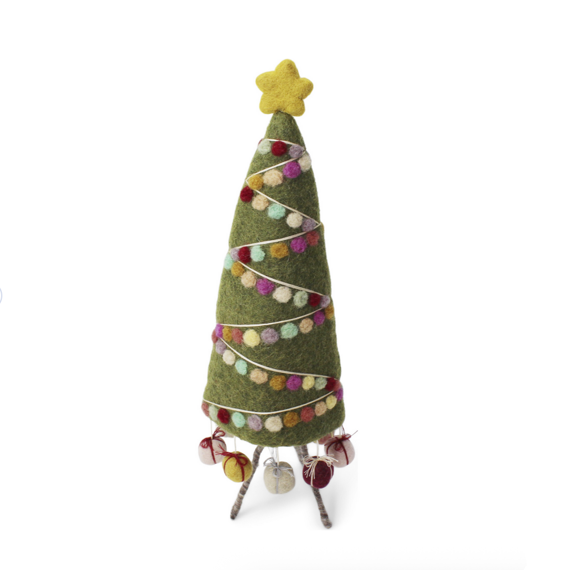 Decorative Christmas tree with colorful accents on a white background