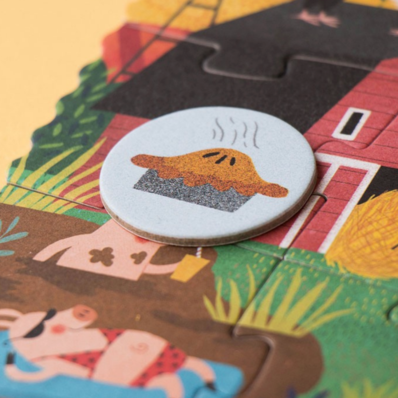 Close-up of a cartoon character with a hat on a colorful background