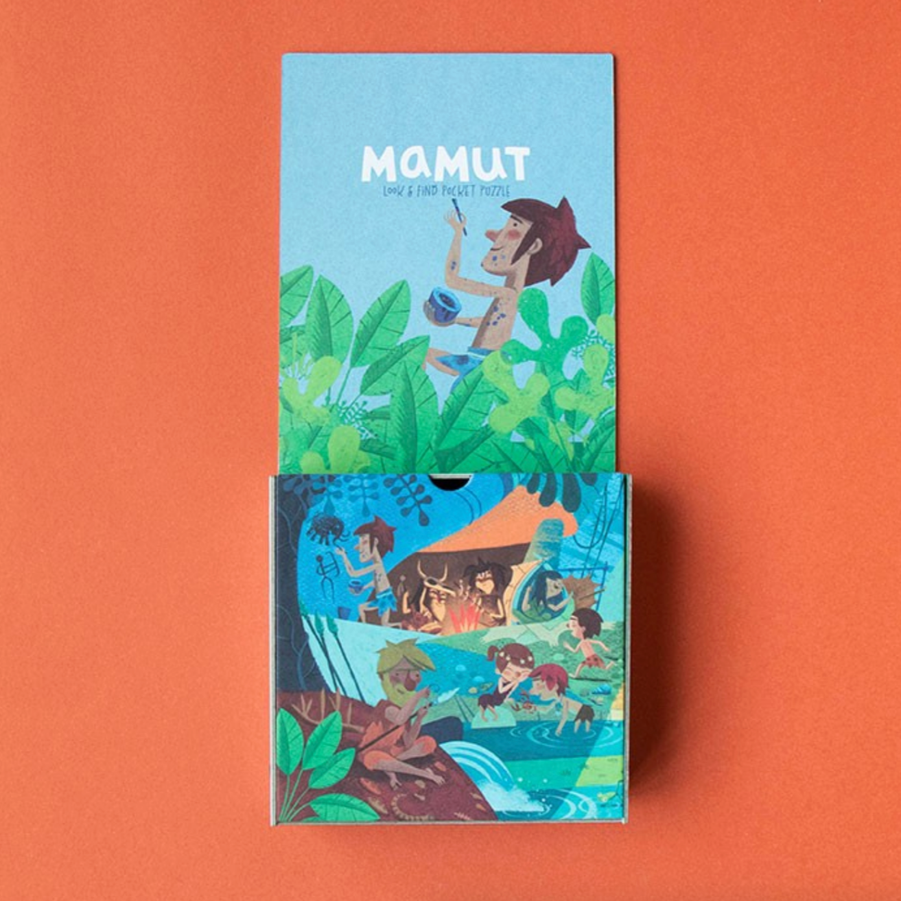 Two colorful book covers with illustrations on a red background