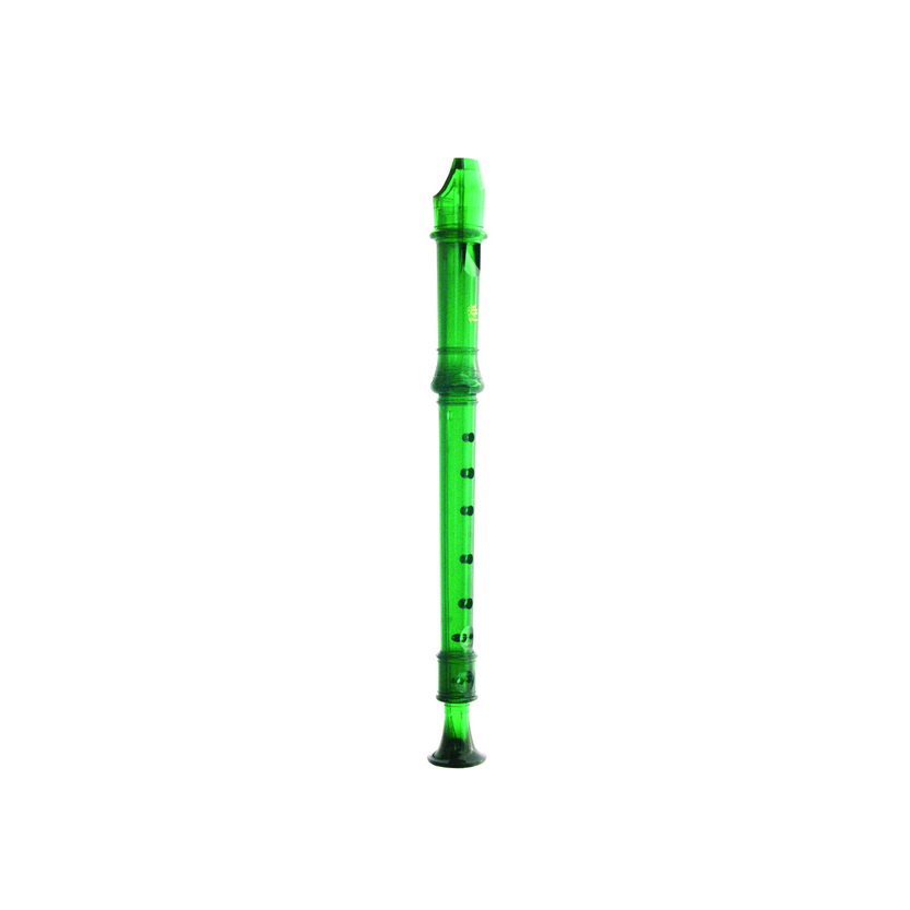 Green recorder on a white background