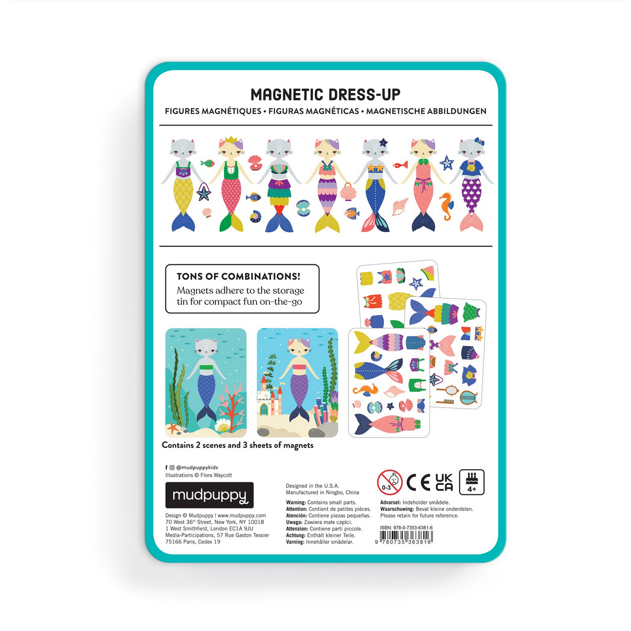 Magnetic dress-up set packaging with mermaid and fish designs on a white background