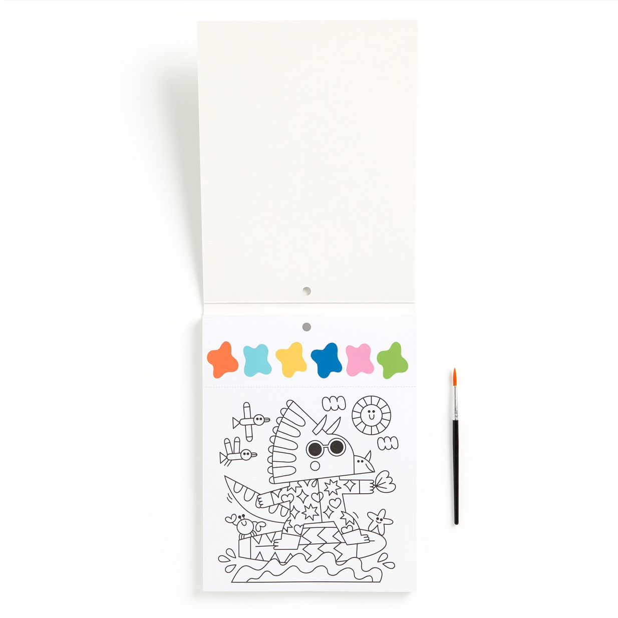 Coloring book with a cartoon character and colorful stars on a white background