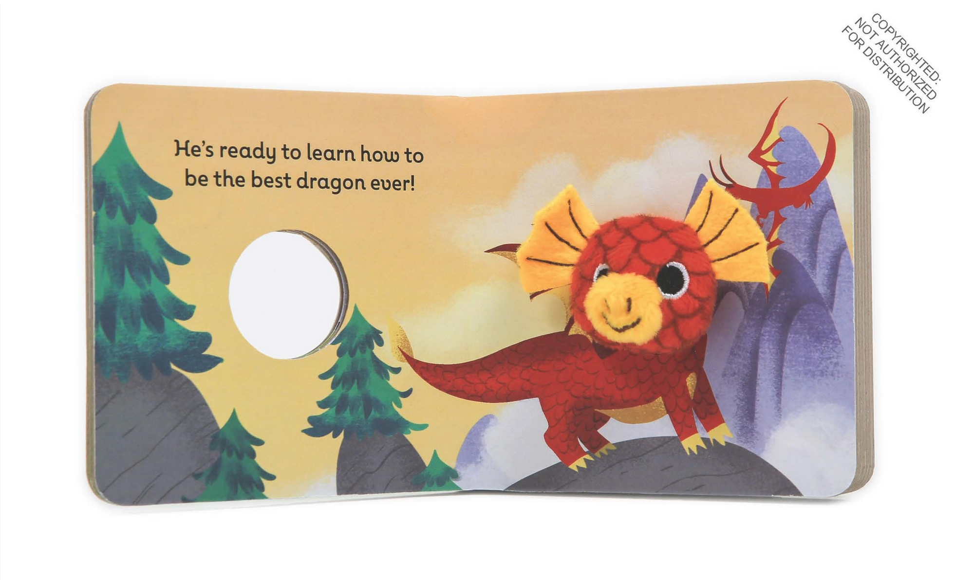 Children's book page with a red dragon illustration and text about learning to be the best dragon ever.