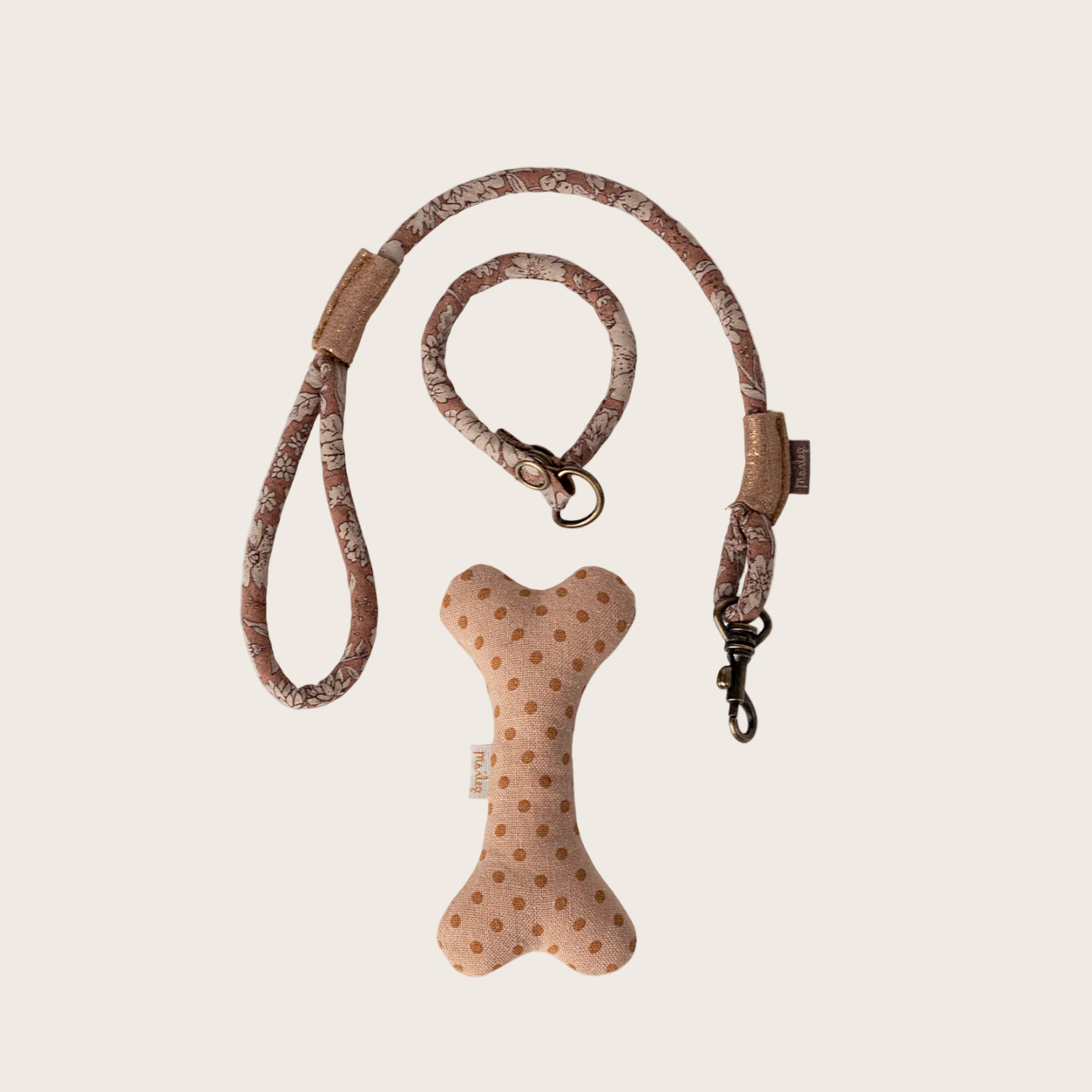 Dog leash and bone-shaped toy