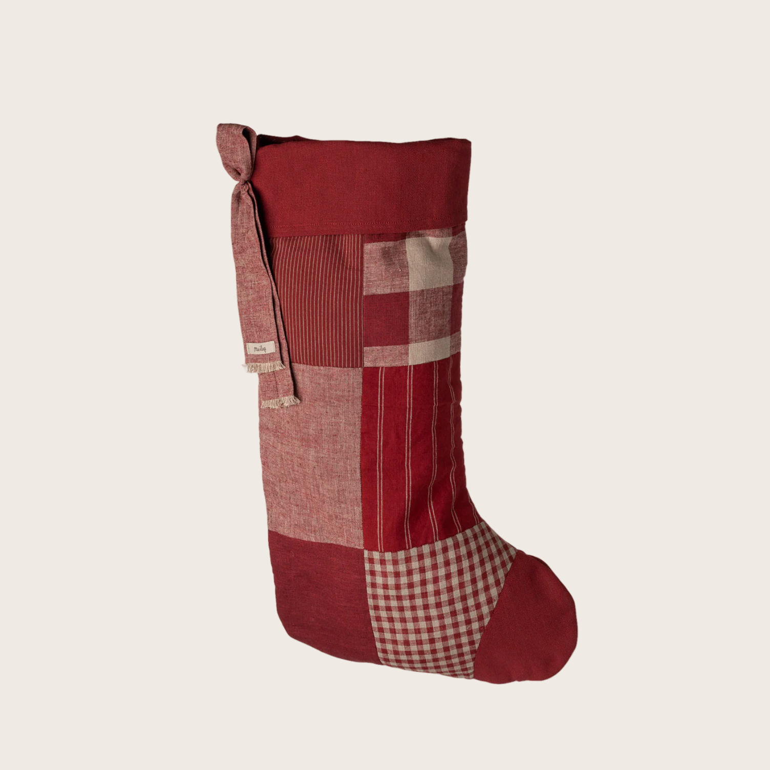 Red and white checkered Christmas stocking