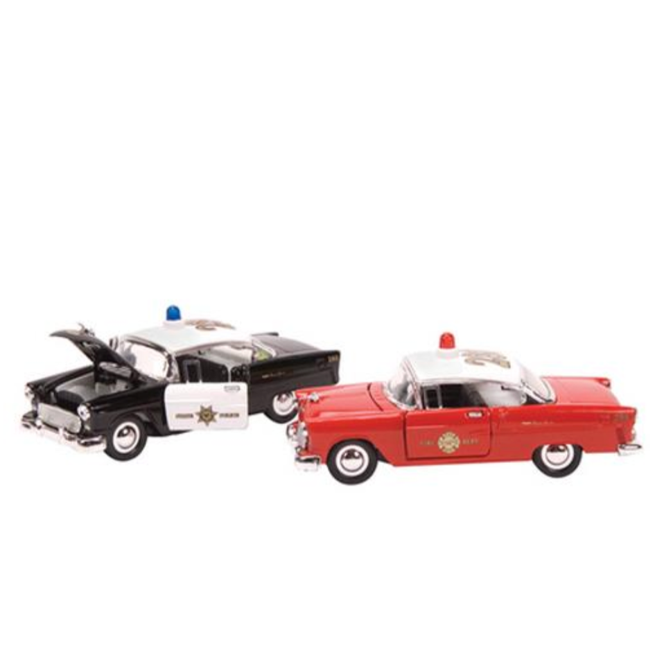 Kinsmart 2-Pack 1957 Chevy Bel Air Police & Fire Diecast Model Cars - 1:40 Scale