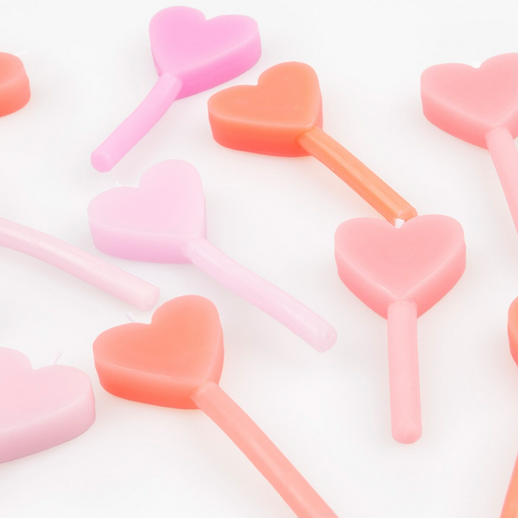 Pink Heart Candles -12pk