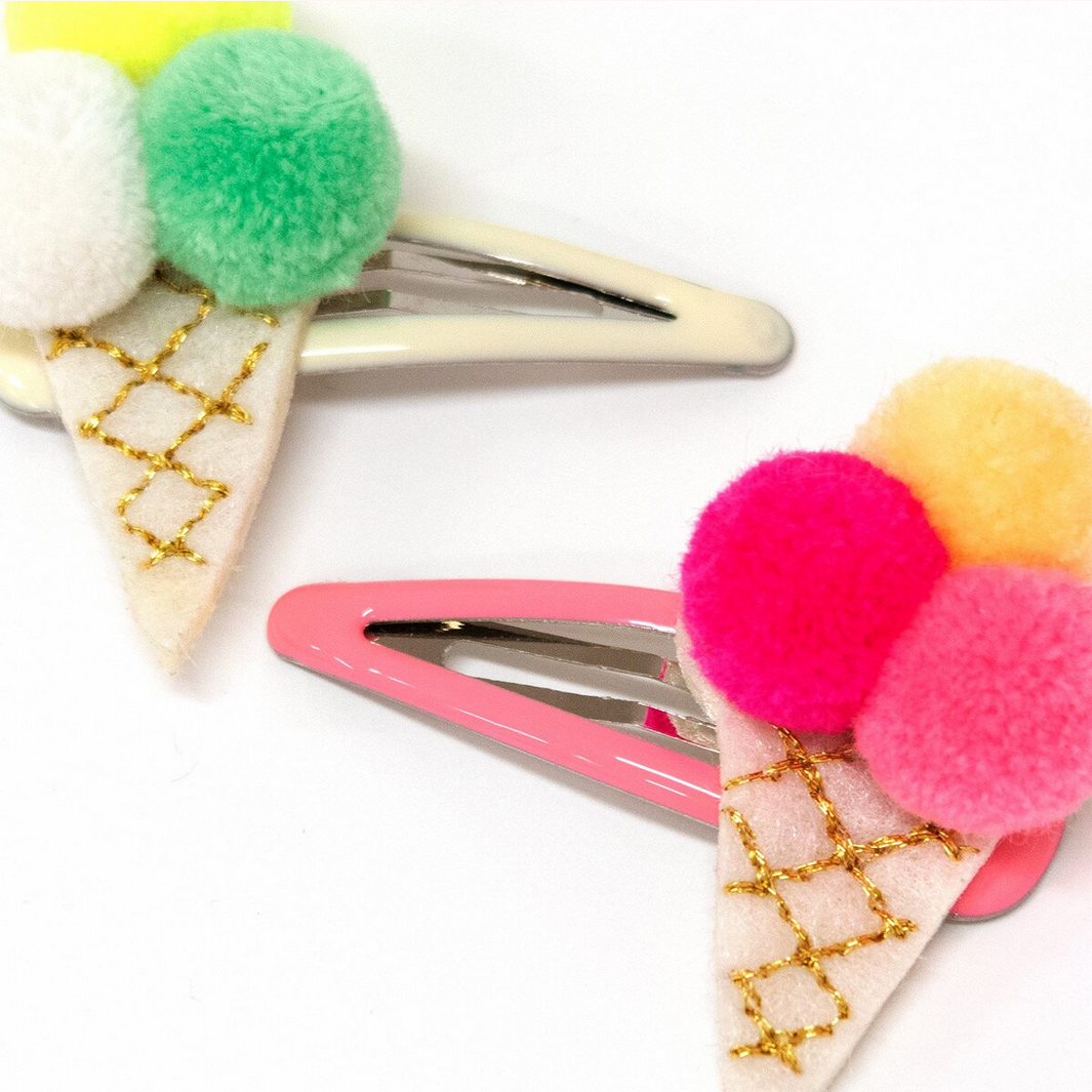 Pompom Ice Cream Hair Clips