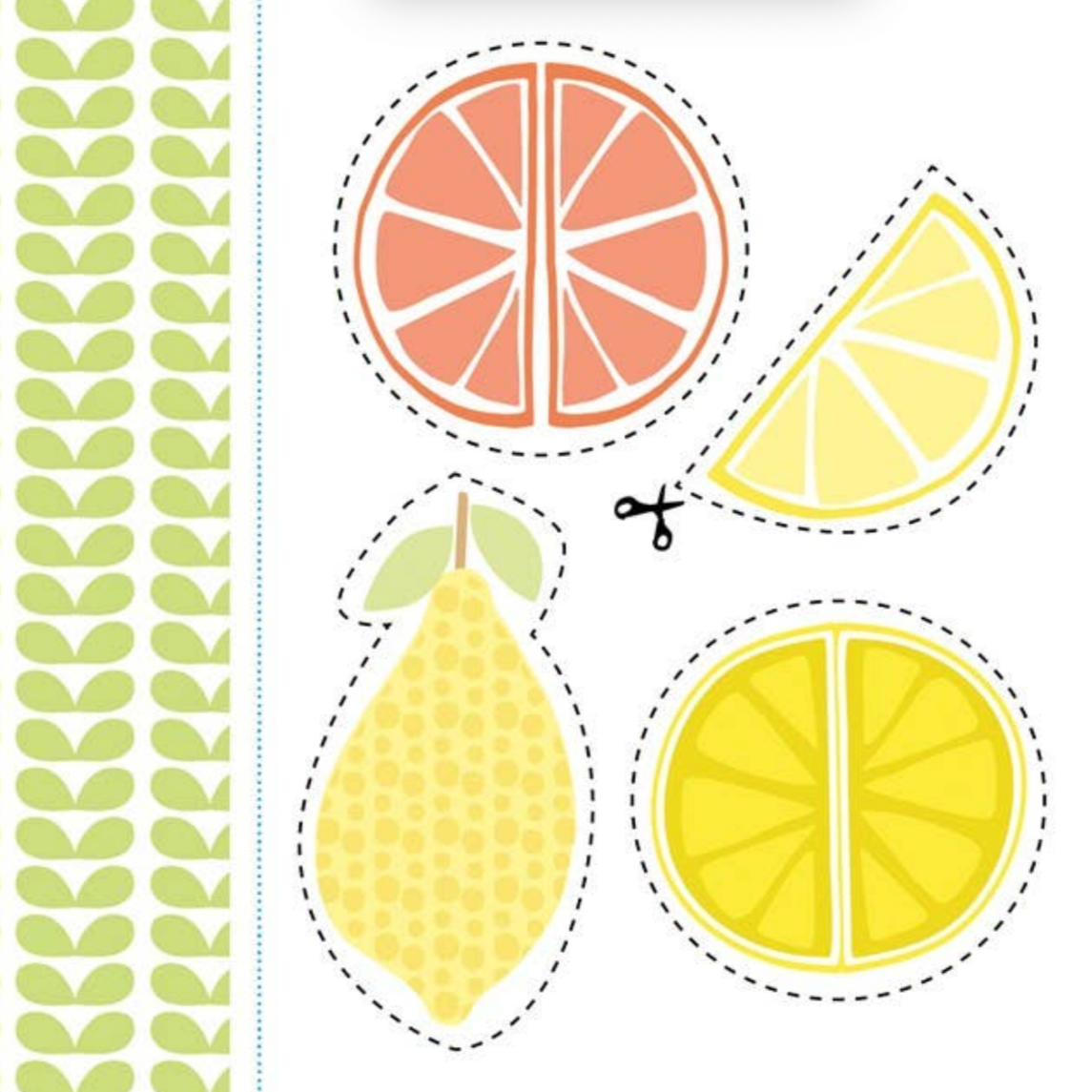 Illustrations of lemons and a grapefruit with patterns on a white background