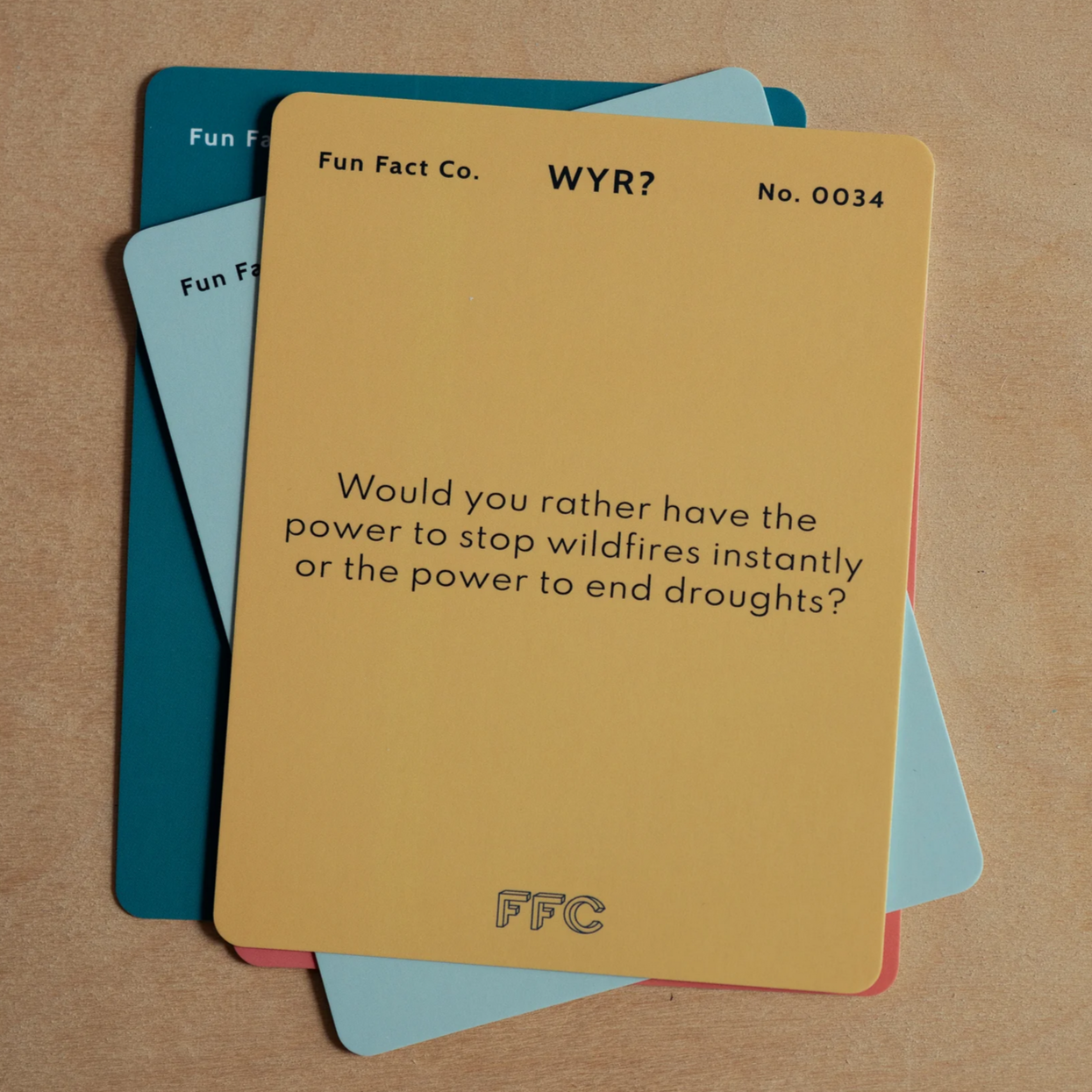 Card with a question about power choices on a brown background