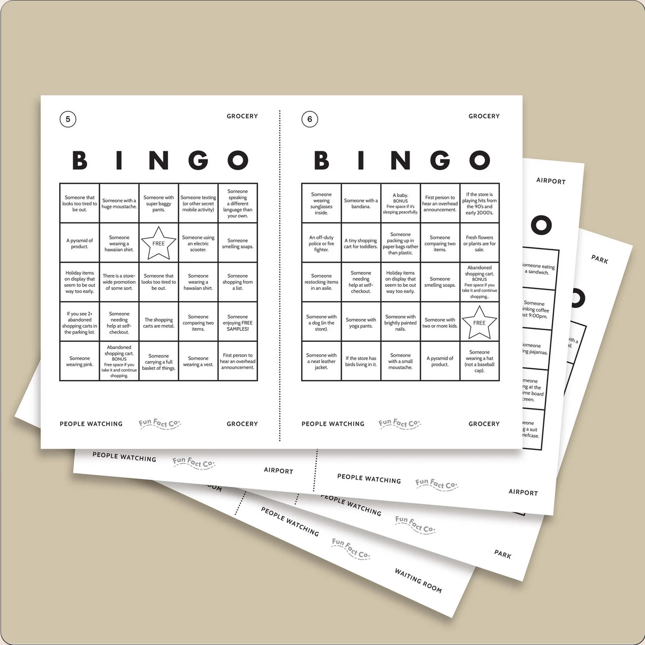 Set of bingo cards on a beige background