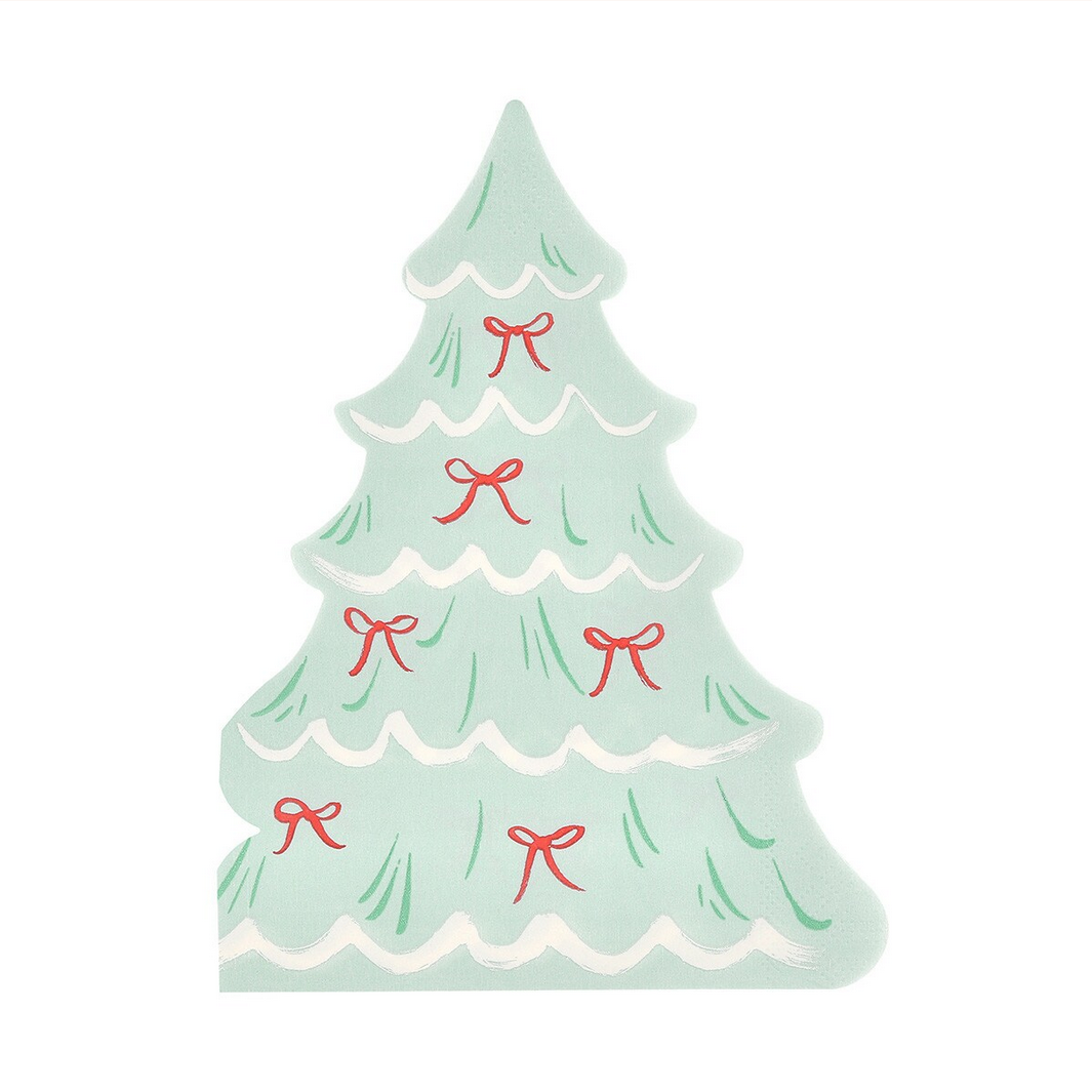 Illustration of a Christmas tree with red bows on a white background