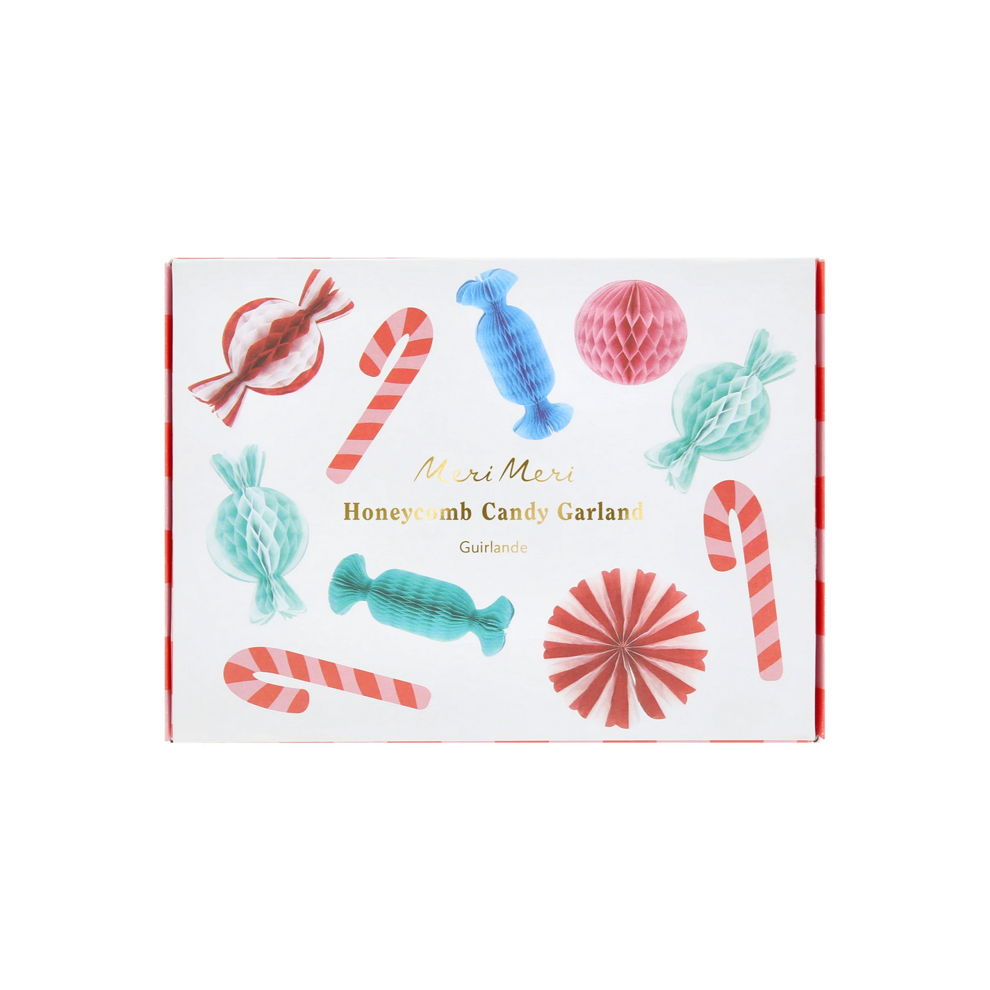 Box of Miki Maki Honeyscomb Candy Garland with colorful candy illustrations on a white background