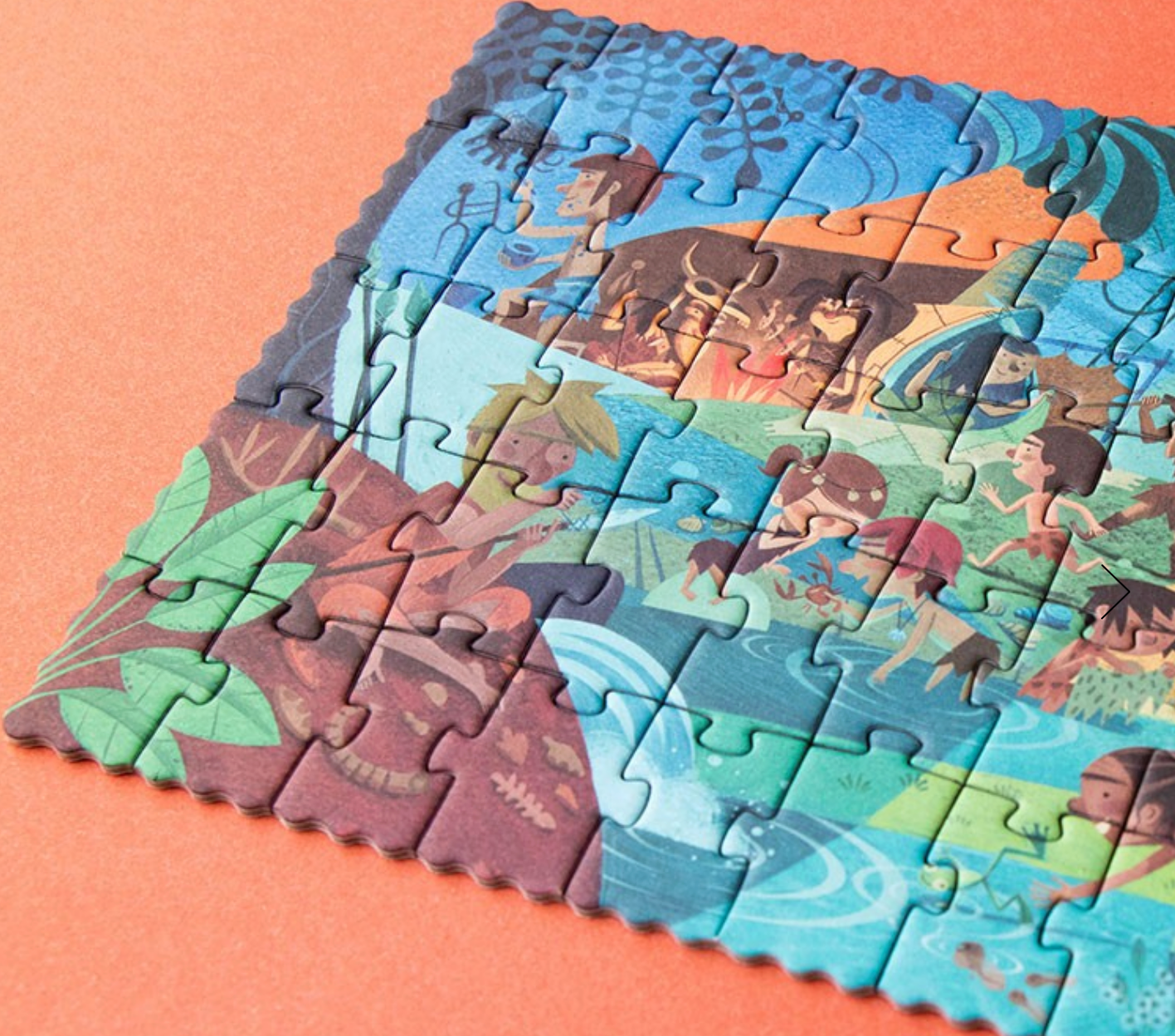 Colorful puzzle with characters on a peach background