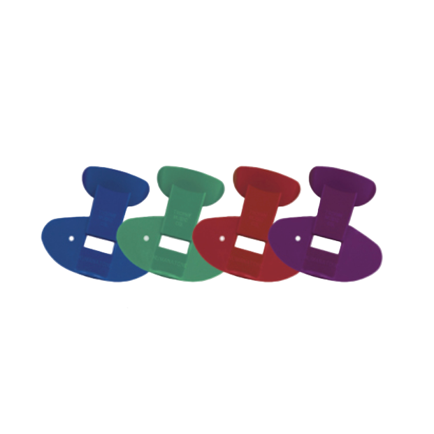 Four colorful nose flutes on a white background