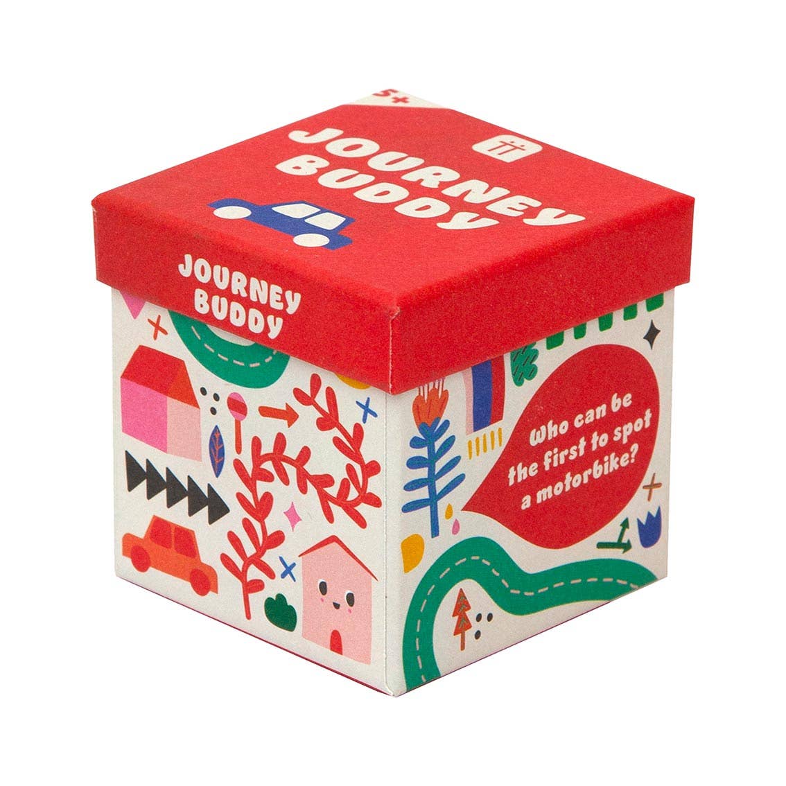 Colorful box with 'Journey Buddy' branding on a white background